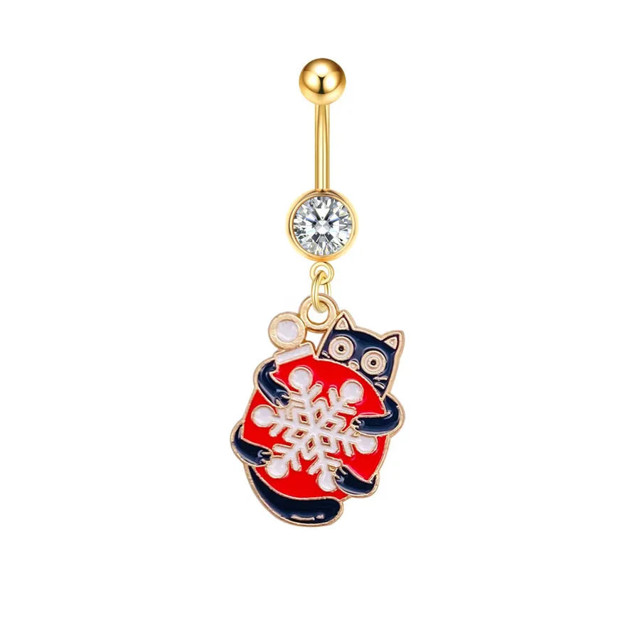Christmas Belly Button Ring Stainless Steel Belly Stud Santa Claus Snowflake Deer Pendant  Navel Jewelry