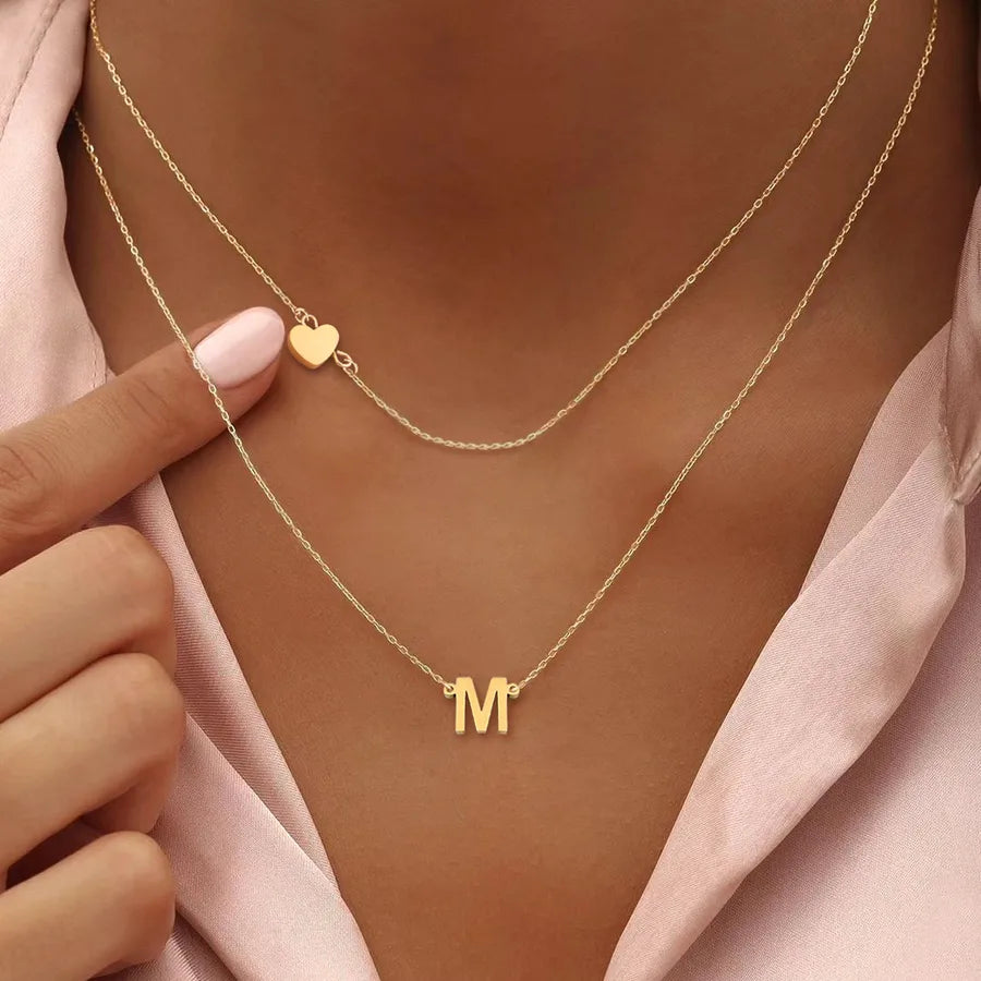 Wholesale Jewelry Elegant Retro Classic Style Letter Heart Shape 201 Stainless Steel 304 Stainless Steel cable chain Pendant Necklace