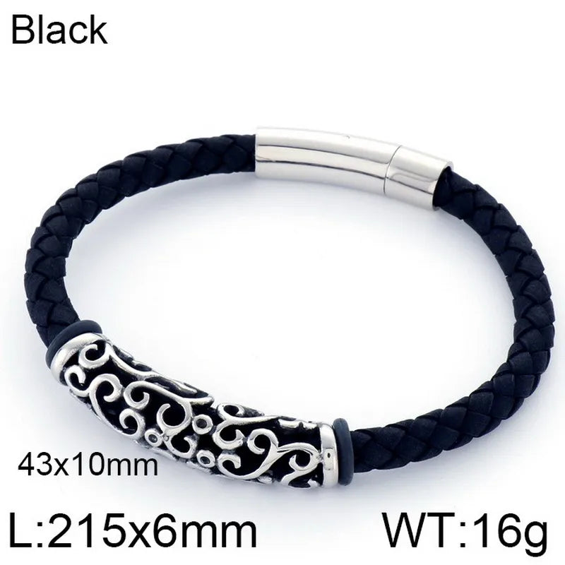 simple style geometric cowhide titanium steel braid men's bracelets