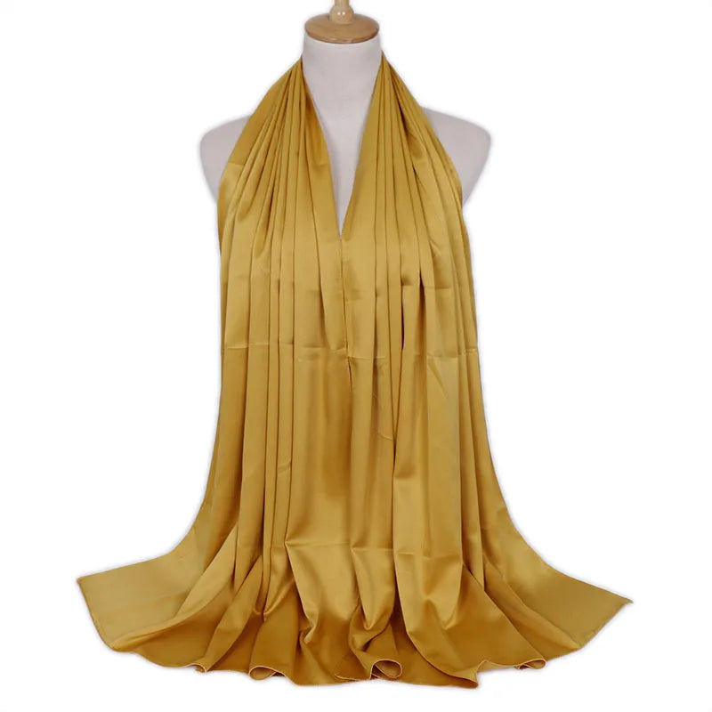 women's lady solid color satin silk scarves