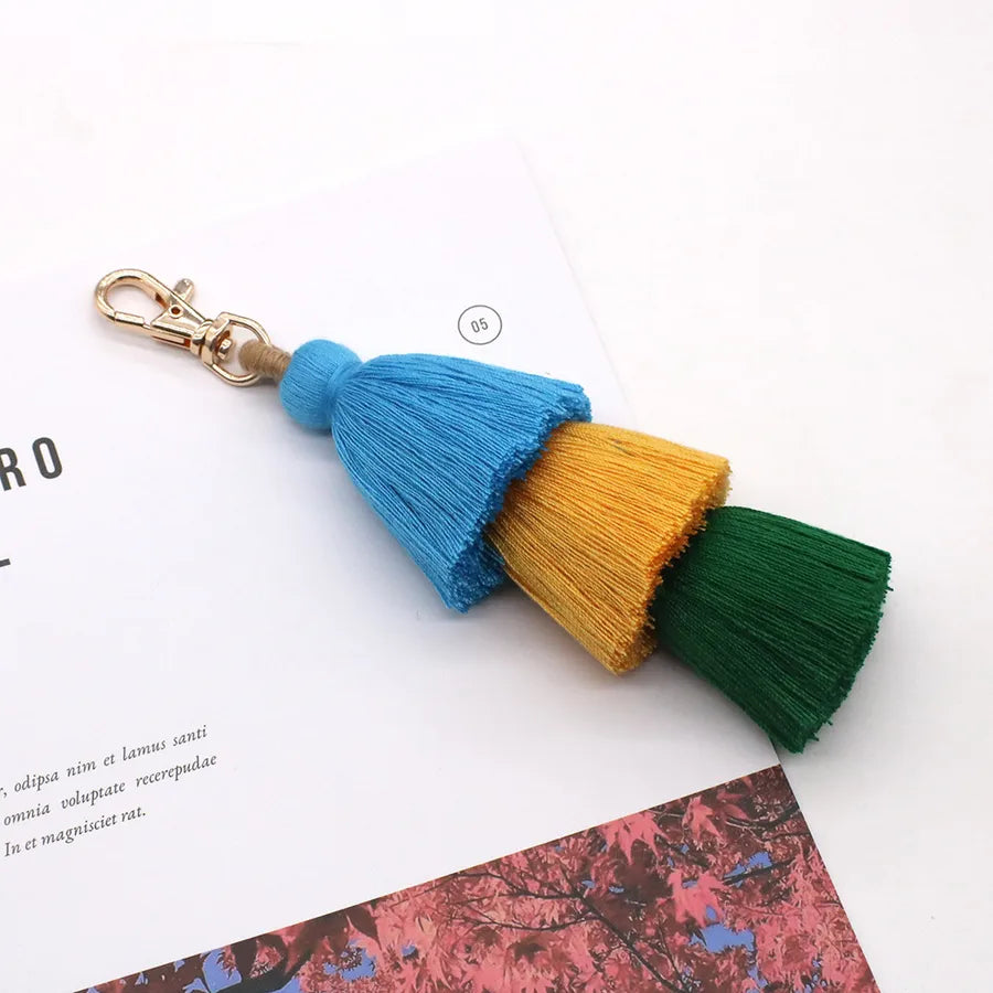 elegant color block cotton women's bag pendant keychain