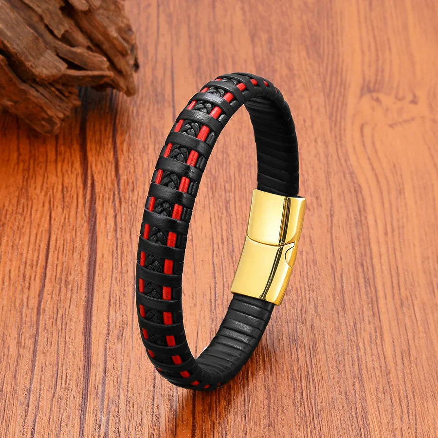Punk Simple Style Classic Style Geometric Stainless Steel Leather rope Wholesale Bracelets