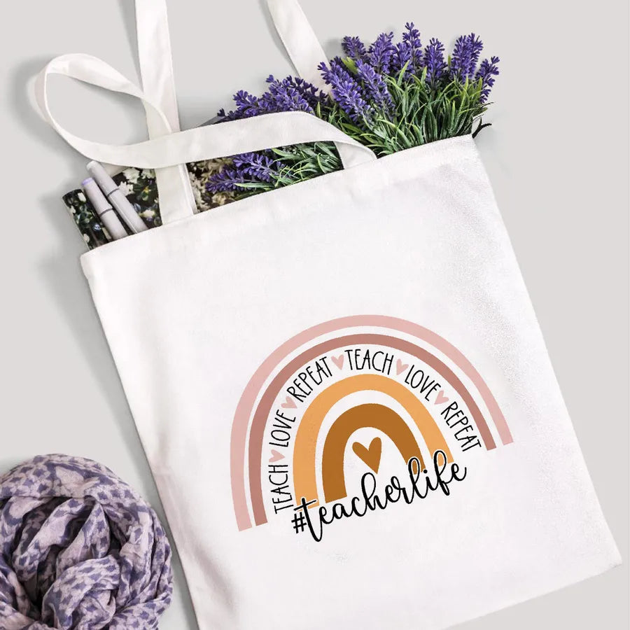 foreign trade Teach Love Rainbow printed canvas bag shoulder bag student fashion handbag spot
