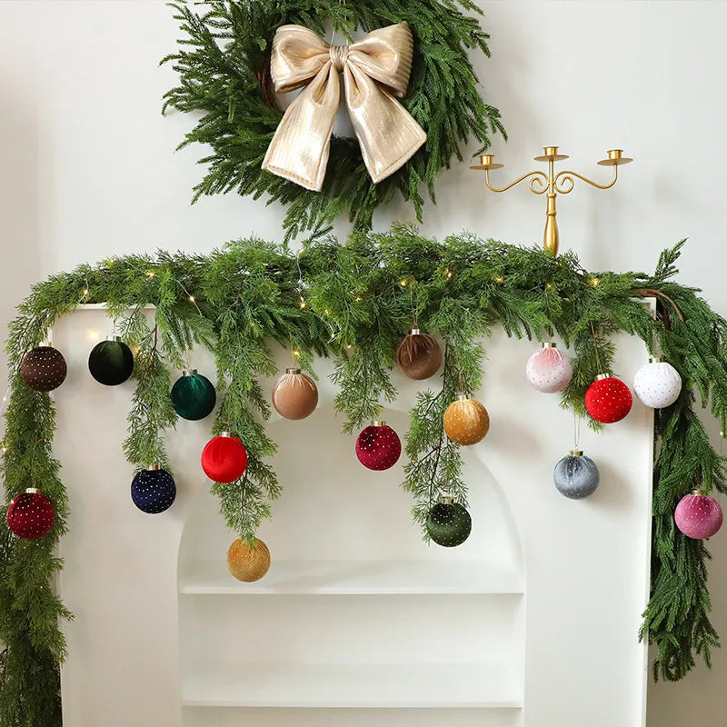 Luxurious Velvet Christmas Ball Ornament Star Embellished Christmas Tree Decoration Festive Fabric Star Stuffed Ball Hanging