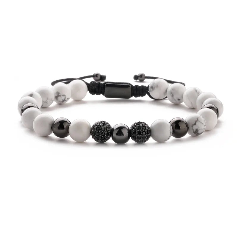 retro roman style geometric howlite stone tiger eye beaded inlay zircon unisex bracelets