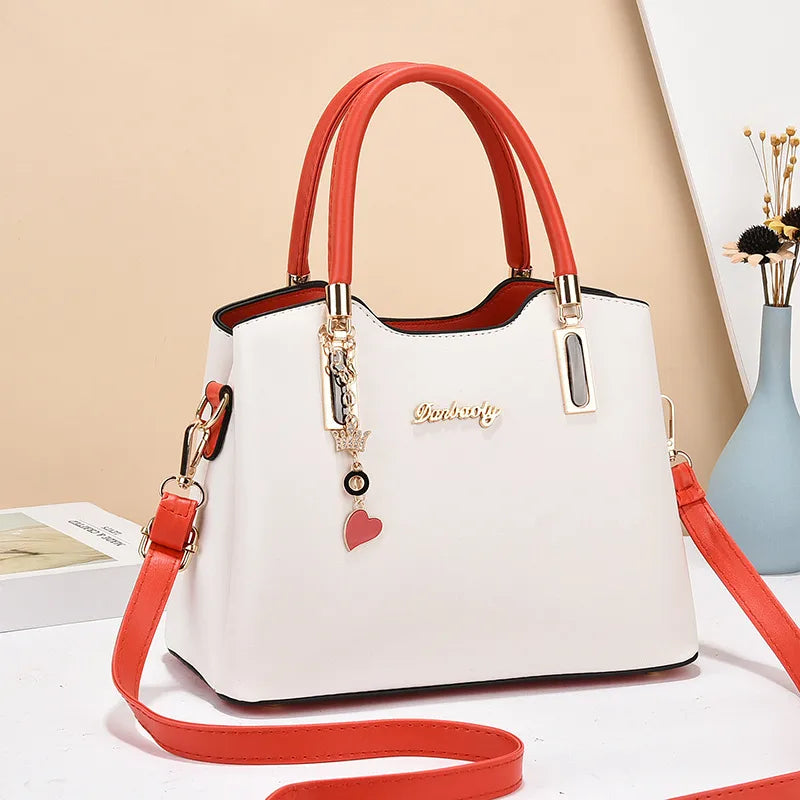 Women's Large Pu Leather Letter Color Block Basic Square Zipper Shoulder Bag Handbag