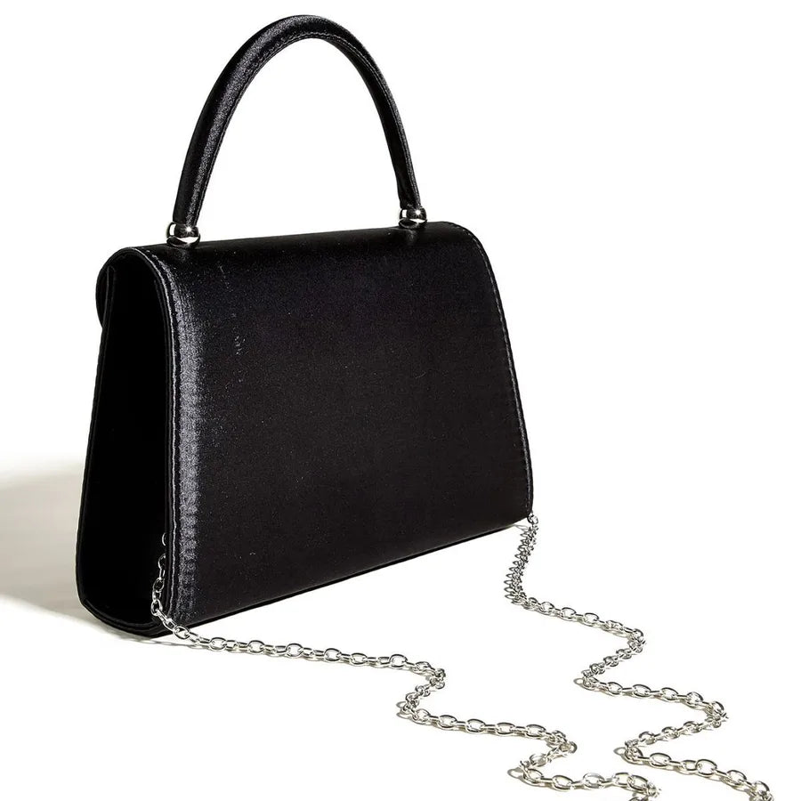 Black Silk Evening Bag  Trendy Square Shape Nightclub Bar Simulation Silk Ball Bag With Lace And Chain Fashion Elements