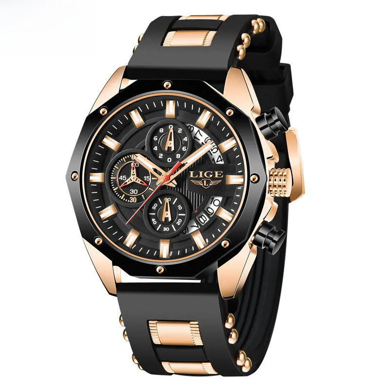 LIGE/LIGE 8908 sports quartz watch multifunctional six-pin calendar student youth Polygon Watch