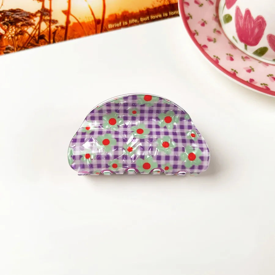 Retro PVC Floral Print Hair Claw New Elegance High-End Feeling Bun Shark Clip Small Flower Hair Clip Hair Accessories