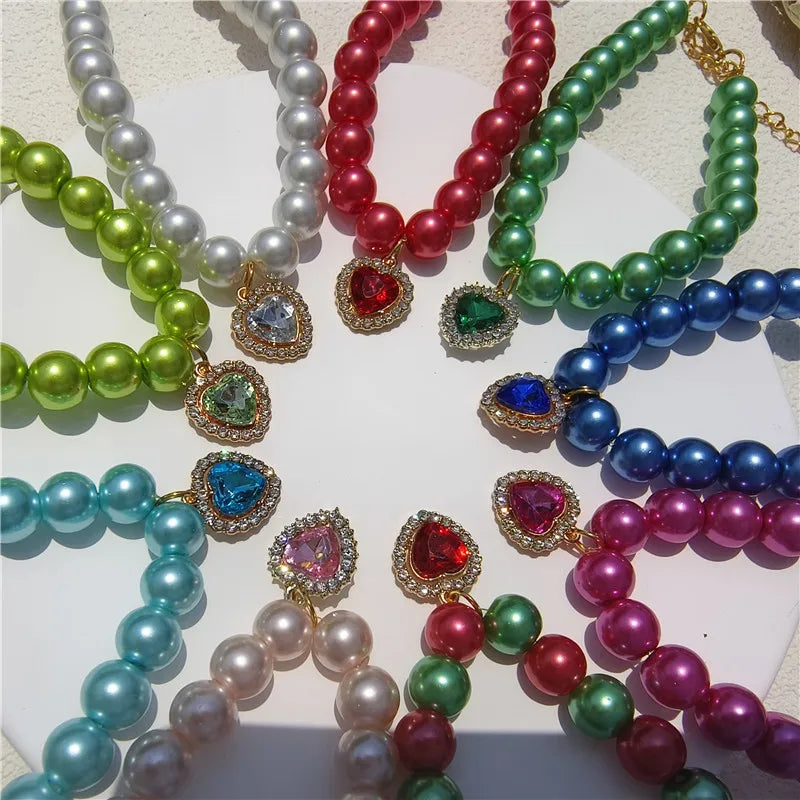 Europe and the United States  fashion foreign trade cat and dog jewelry imitation pearl love gem pendant pet necklace multi-color optional