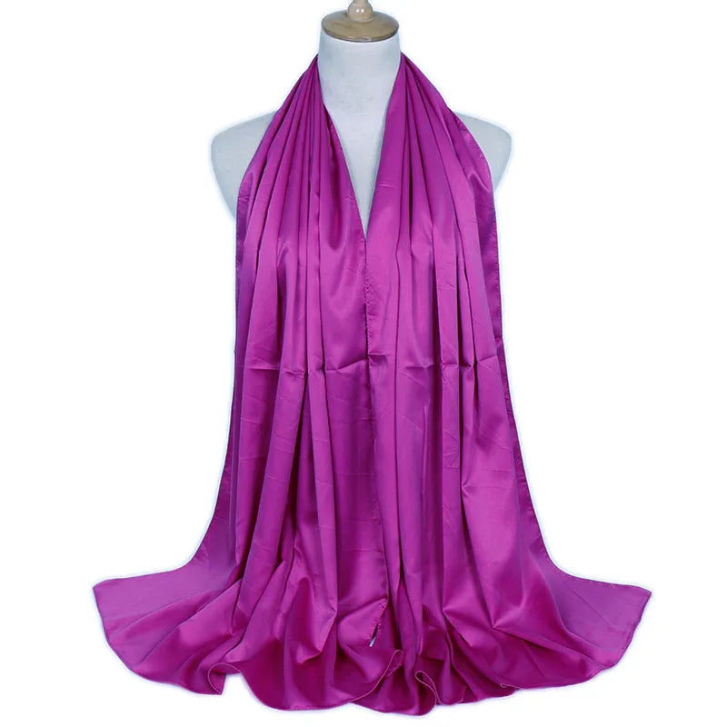 women's lady solid color satin silk scarves