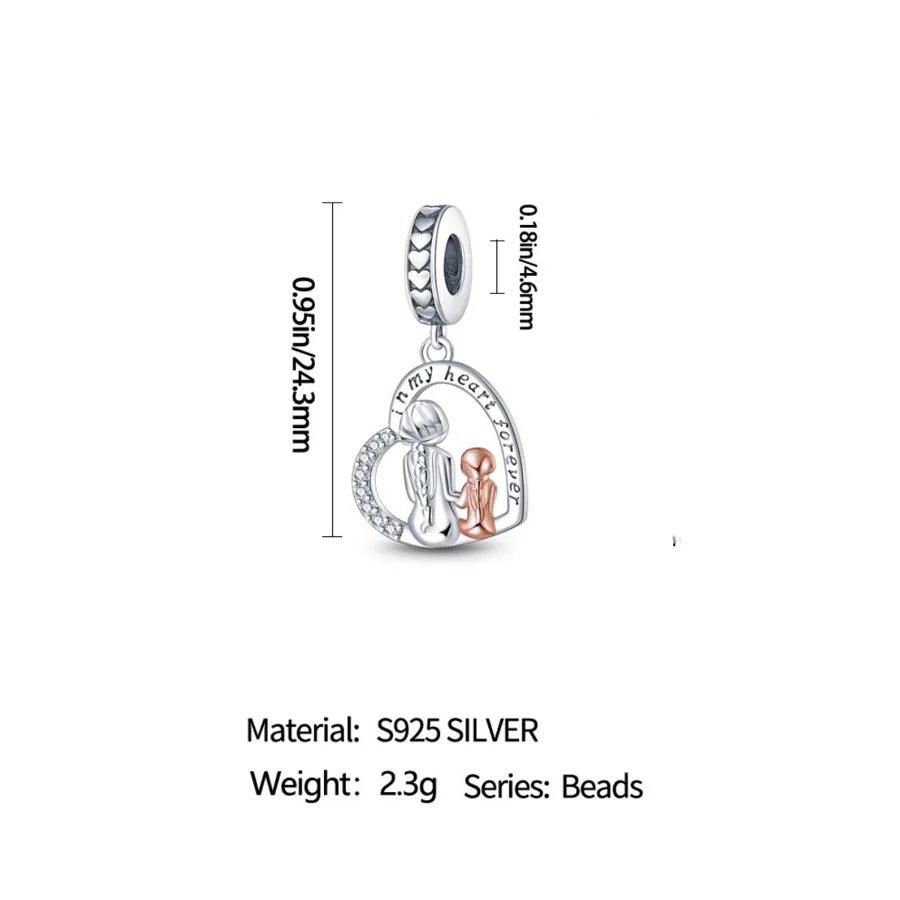 Wholesale European and American Amazon Hot Silver Plated Mother's Day Heart-Shaped Blessing Pendant Birthday Gift Diy Ornament Accessories