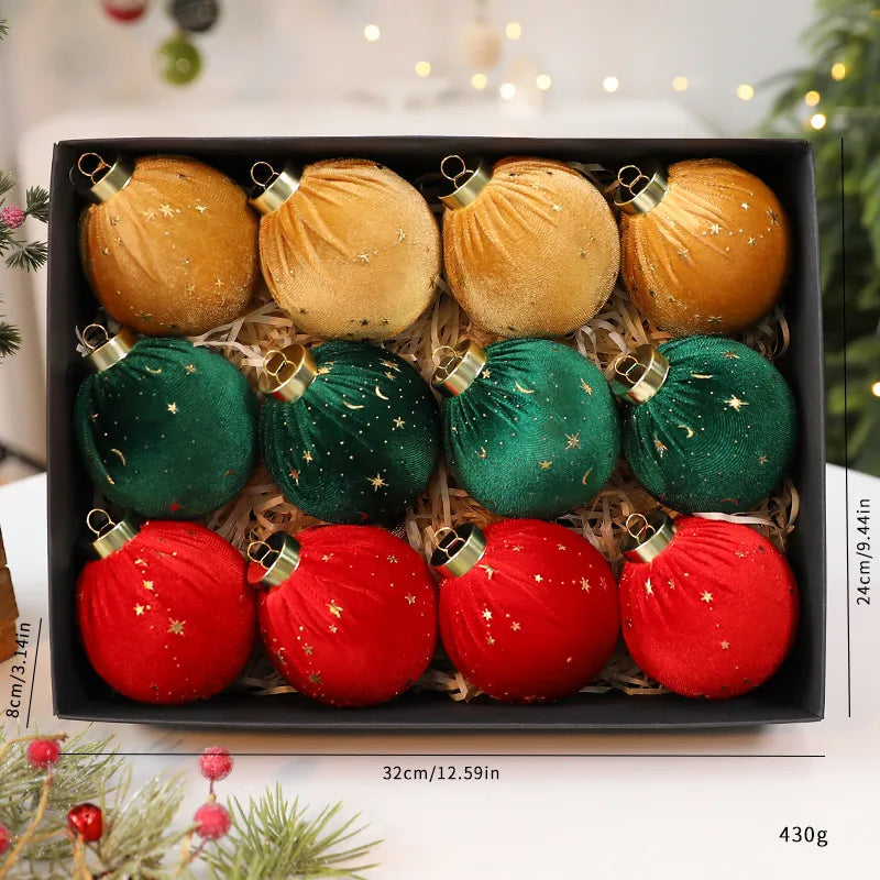 Luxurious Velvet Christmas Ball Ornament Star Embellished Christmas Tree Decoration Festive Fabric Star Stuffed Ball Hanging