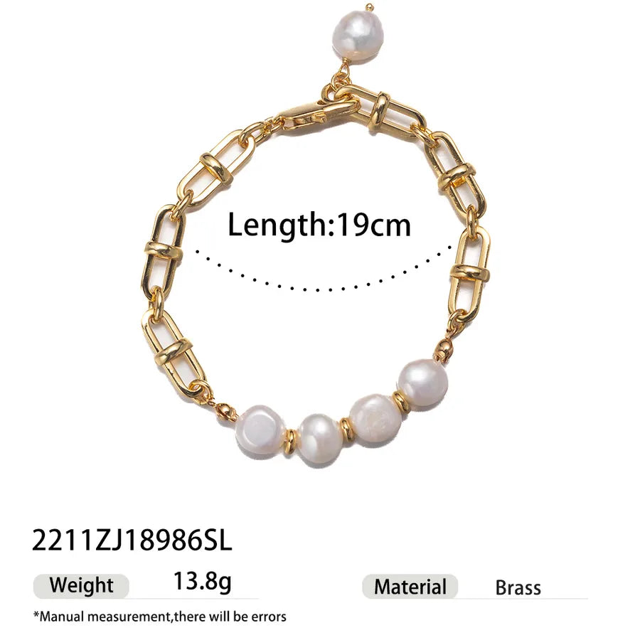 Wholesale Jewelry Vintage Style Classic Style Geometric Freshwater Pearl Copper Brass Plating Bracelets Beaded Chain