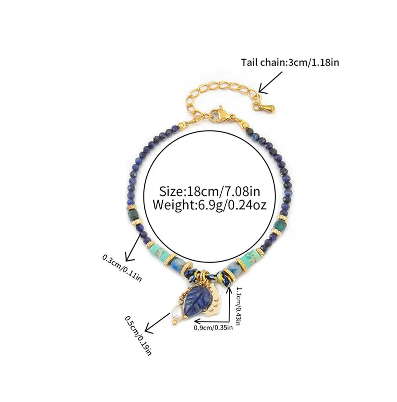 Simple Style Leaves Owl Freshwater Pearl Copper Lapis Lazuli  Bracelets In Bulk Natural Stone Bracelet