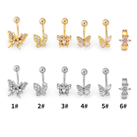 1 Piece Belly Rings Casual Lady Romantic Butterfly 316L Stainless Steel  Inlay Zircon 14K Gold Plated