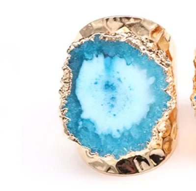 exaggerated irregular flower gem metal gold plated gem crystal wholesale open ring