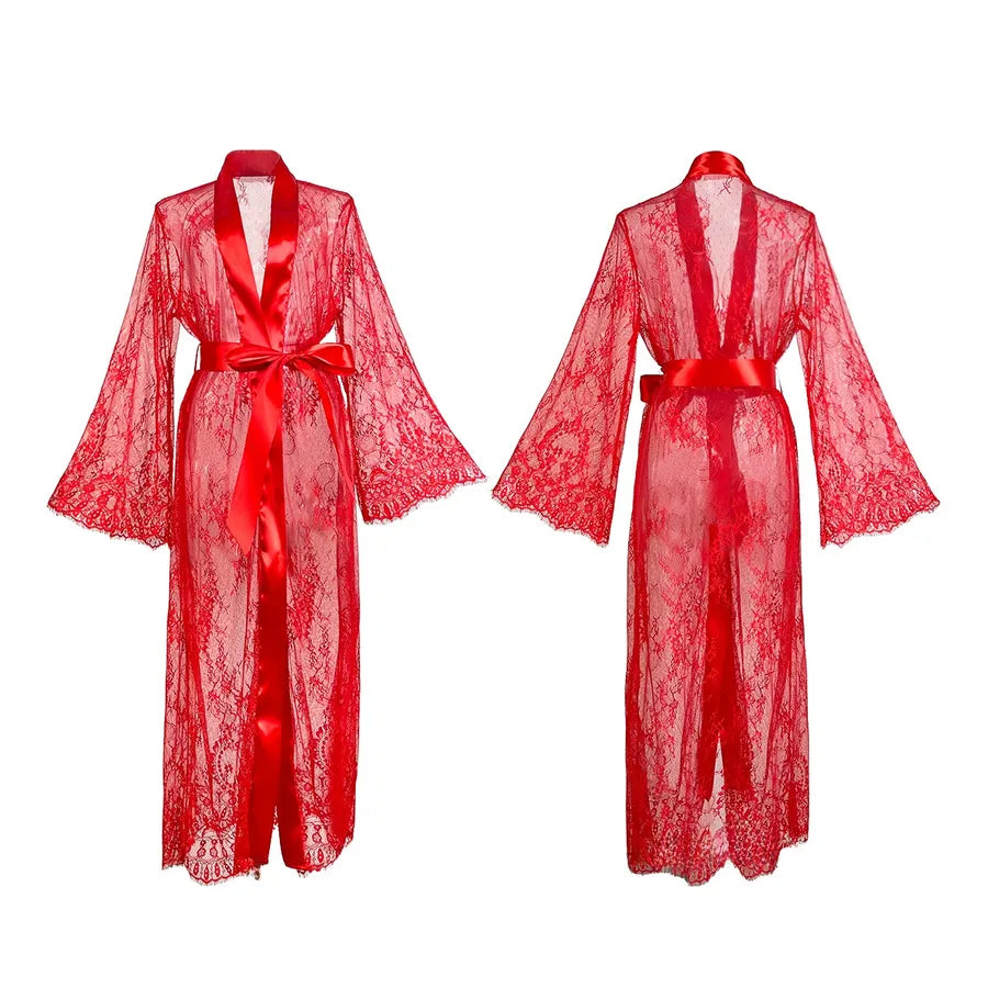 Sexy Lace Trim See Through Robe Women's Outerwear Nightgown Home Clothes V Neck Summer Spring Autumn Casual Breathable Polyester