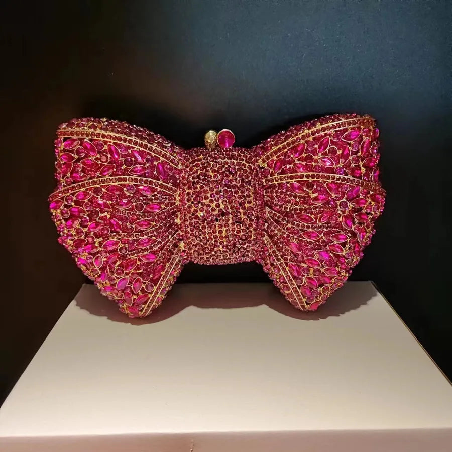 banquet dress with diamond Bow and Diamond evening bag with gem bag for women New Bow Clutch