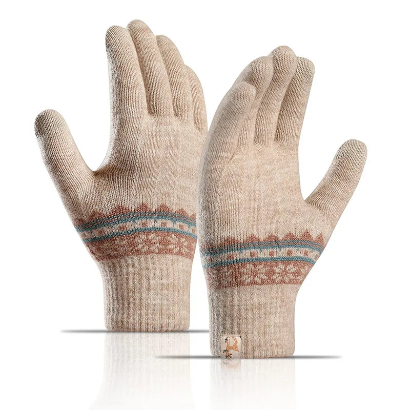 Factory direct supply knitted gloves women's warm winter double fleece padded wool jacquard student Touch Screen Gloves