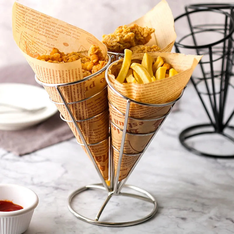 New creative tableware black four-piece four-head snack rack red four-head French fries rack stainless steel French fries rack