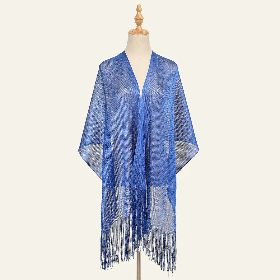 Women's Elegant Solid Color Gold and Silver Wire Tassel Scarf