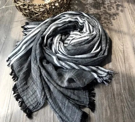 women's fashion stripe cotton tassel cotton linen scarves