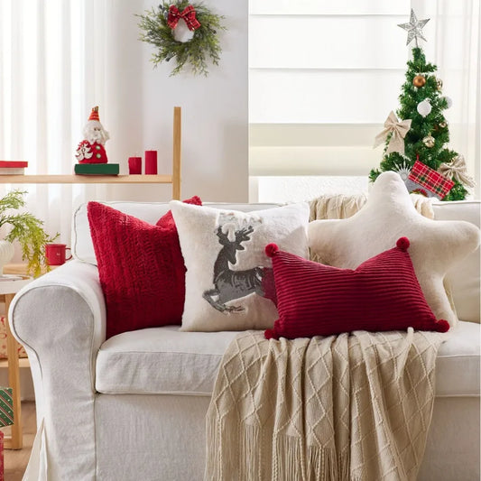 Christmas Deer Pillow Nordic Ins Style Sofa Living Room Decorative Cushion Cover Holiday Decoration Simple Printed Throw Pillow