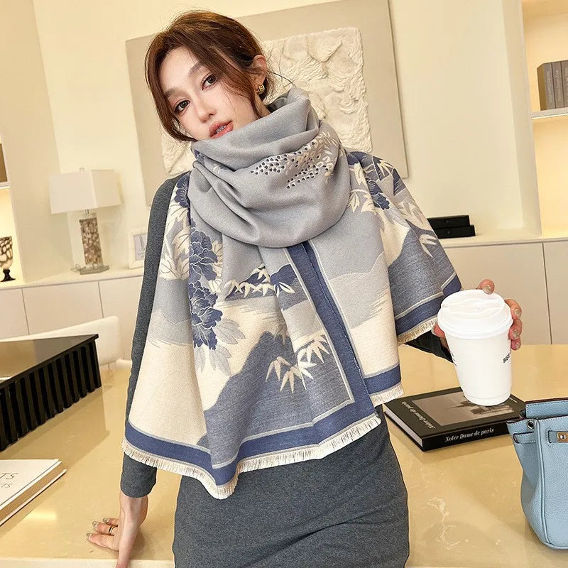 Unisex Basic Color Block Flower Acrylic Scarf