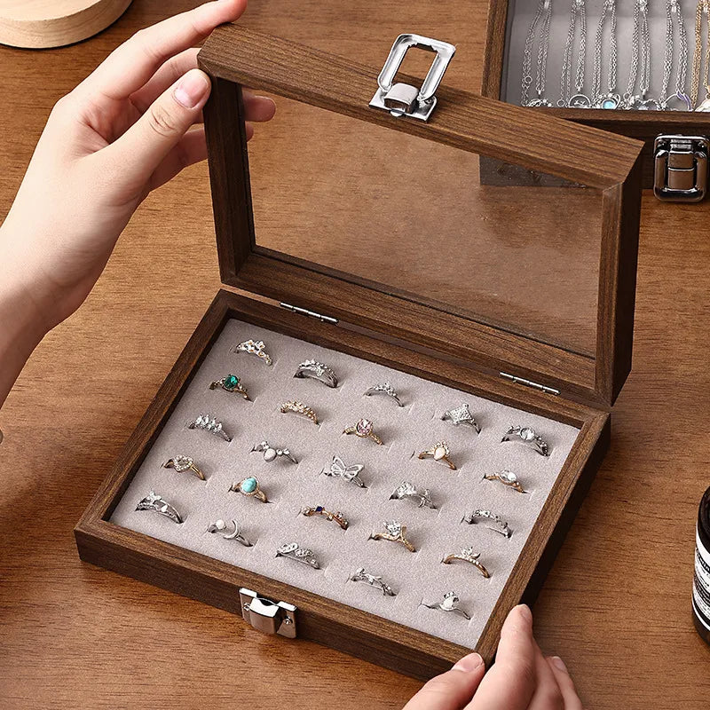 Luxury Small Walnut Wooden Jewelry Box With Lid Storage Organizer For Earrings Rings Necklaces Bracelets Displayed Jewelry
