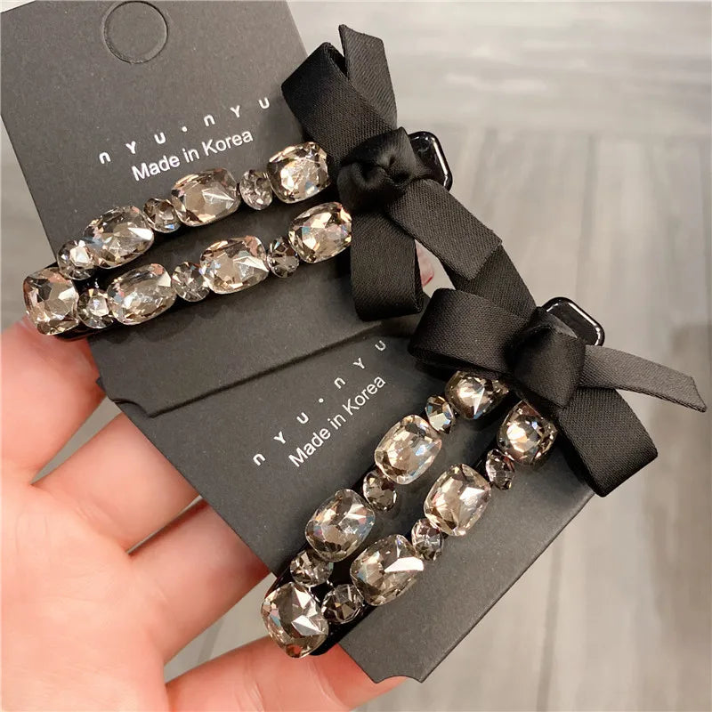 Elegant Satin Ribbon Butterfly Knot Duckbill Hair Clip Diamond Studded Hairpin Women's Fashion Side Hair Accessory Hair Claw