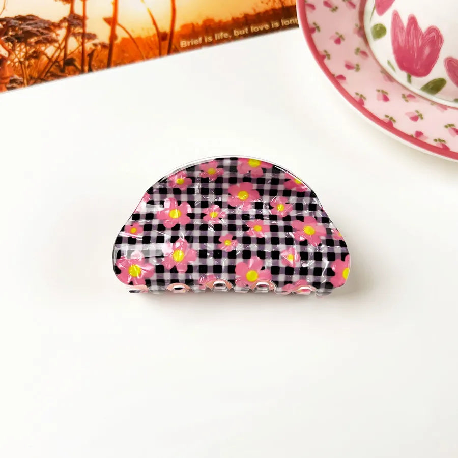 Retro PVC Floral Print Hair Claw New Elegance High-End Feeling Bun Shark Clip Small Flower Hair Clip Hair Accessories