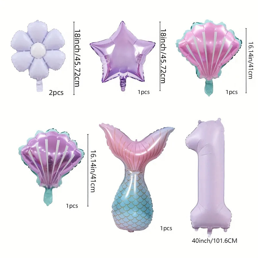 Mermaid Theme Balloon Set Daisy Aluminum Foil Balloon Bouquet Birthday Party Scene Decoration Props Tail Shell Balloons