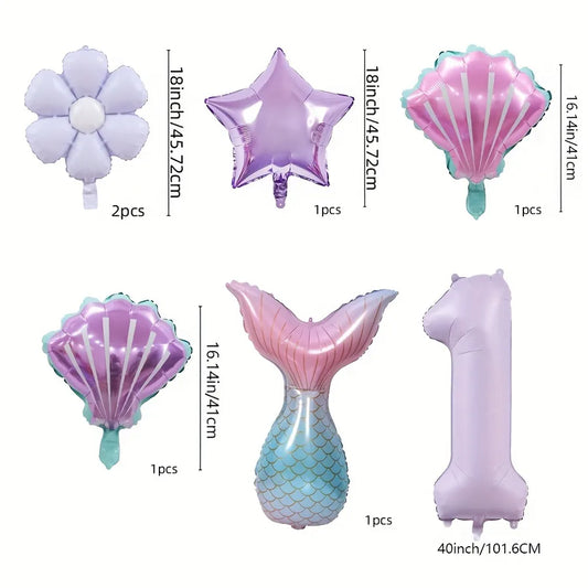 Mermaid Theme Balloon Set Daisy Aluminum Foil Balloon Bouquet Birthday Party Scene Decoration Props Tail Shell Balloons