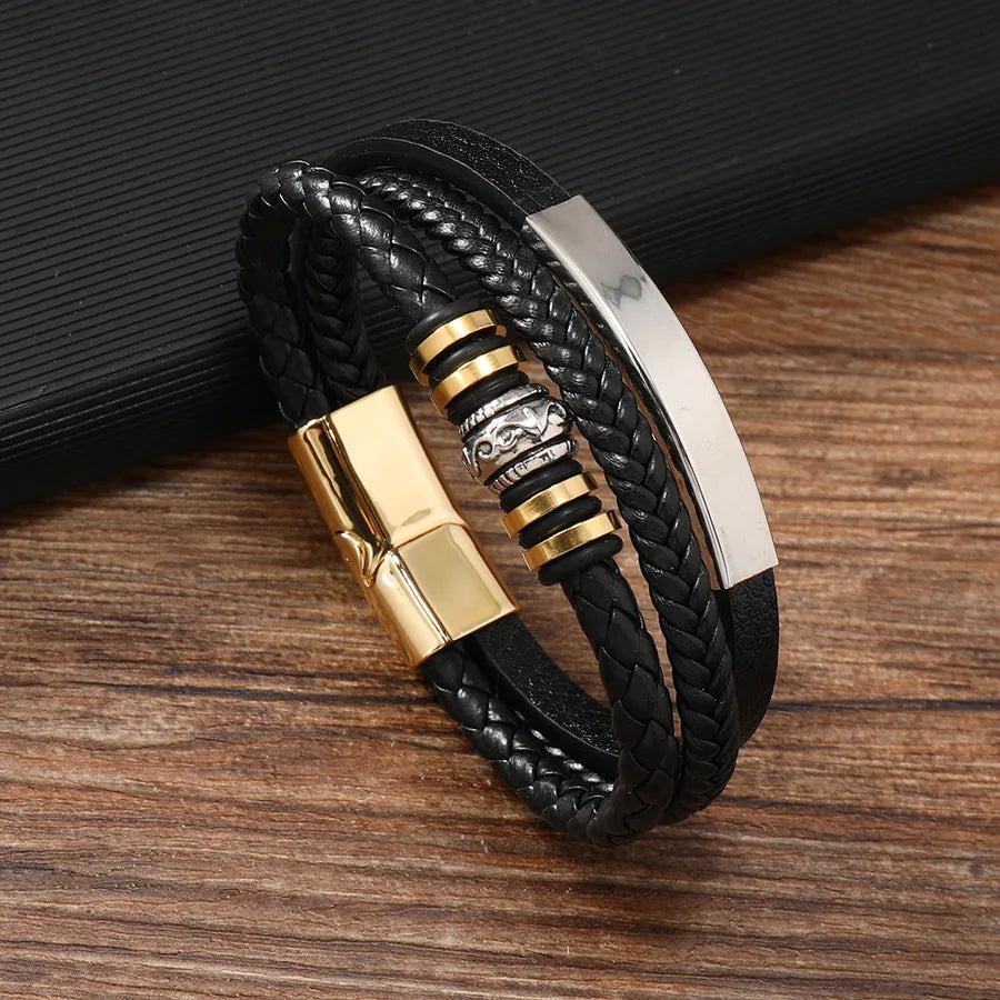 Classic Style Solid Color Pu Leather Men's Bangle Men Cord & Leather Bracelets