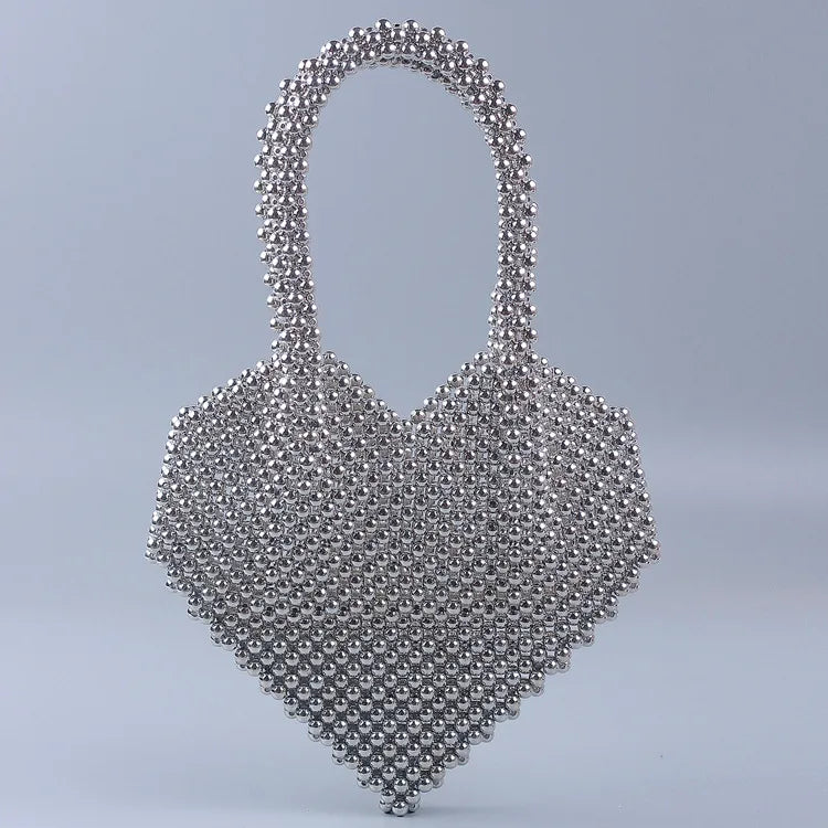 Women's Medium Arylic Geometric Vintage Style Streetwear Beading Heart-shaped Open Handbag