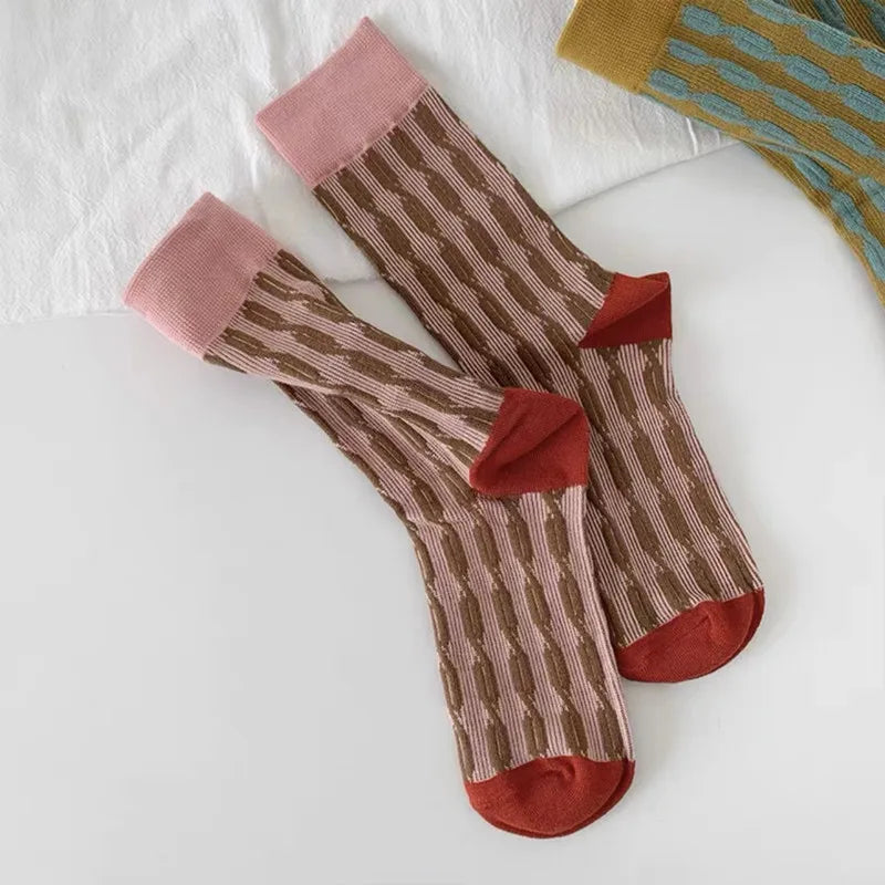 unisex retro stripe cotton crew socks a pair