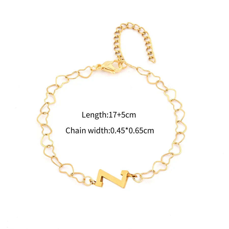 Simple Style Classic Style Letter 201 Stainless Steel 304 Stainless Steel Heart-Shaped Chain Bracelets In Bulk