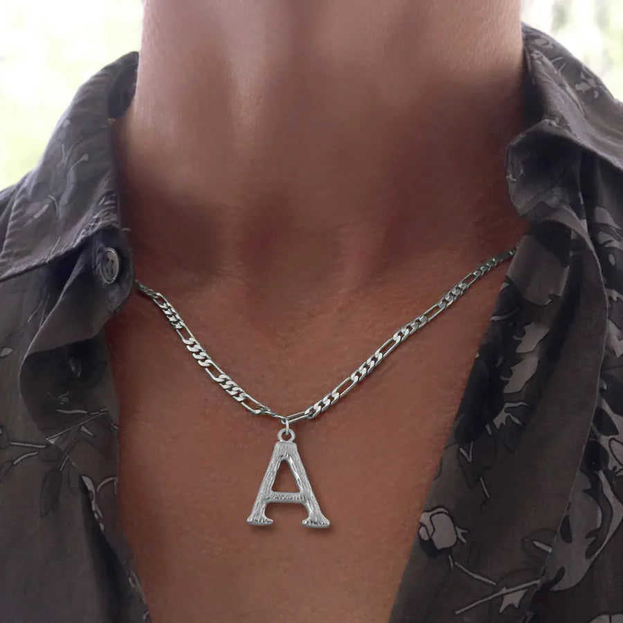 Wholesale Jewelry Retro Simple Style Letter 201 Stainless Steel 304 Stainless Steel Pendant Necklace figaro chain