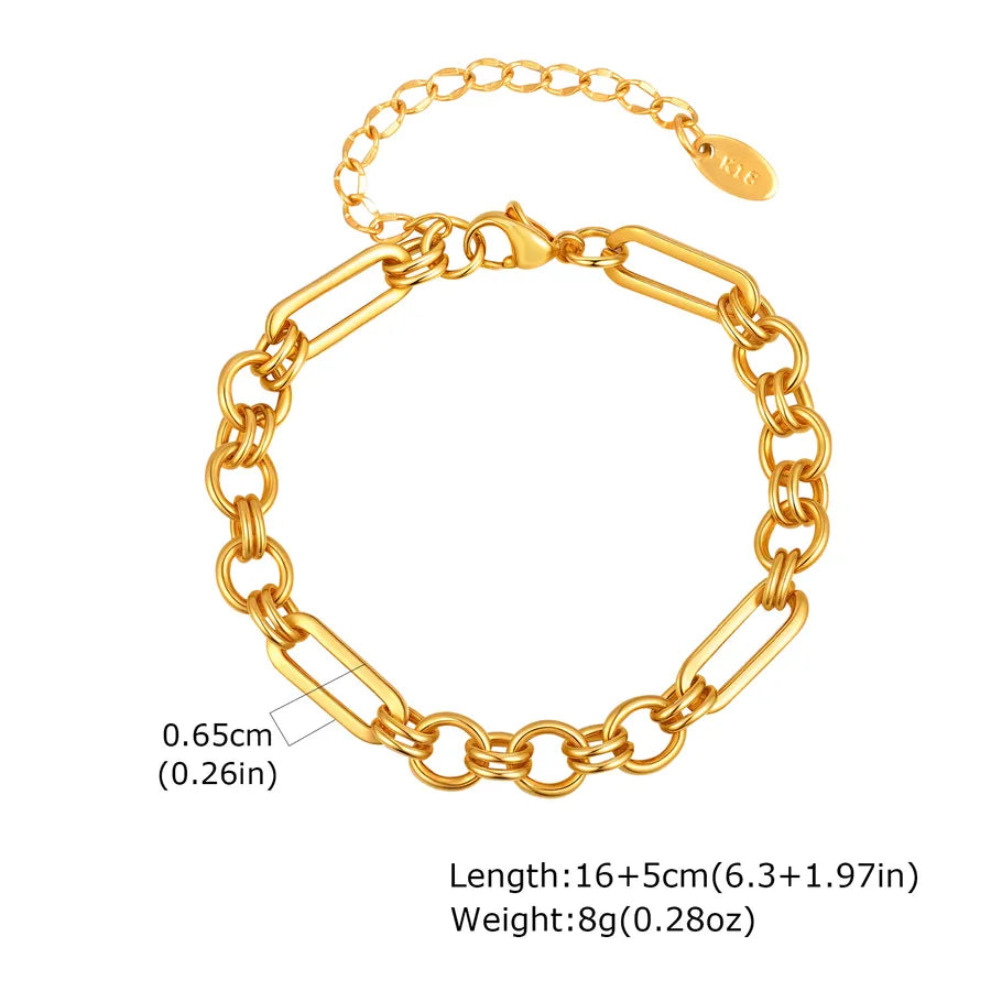 Hip-Hop Punk Simple Style Geometric 201 Stainless Steel 18K Gold Plated Handmade Chain Bracelets In Bulk