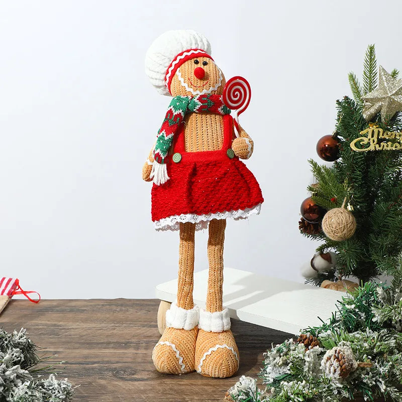 Christmas Decorations Gingerbread Man Stretching Dwarf Figure With Light Biscuit Man Doll Pendant Cartoon European Countryside Style Polyester