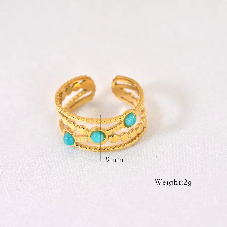 Elegant Retro Geometric Titanium Steel Natural Stone Open Rings In Bulk