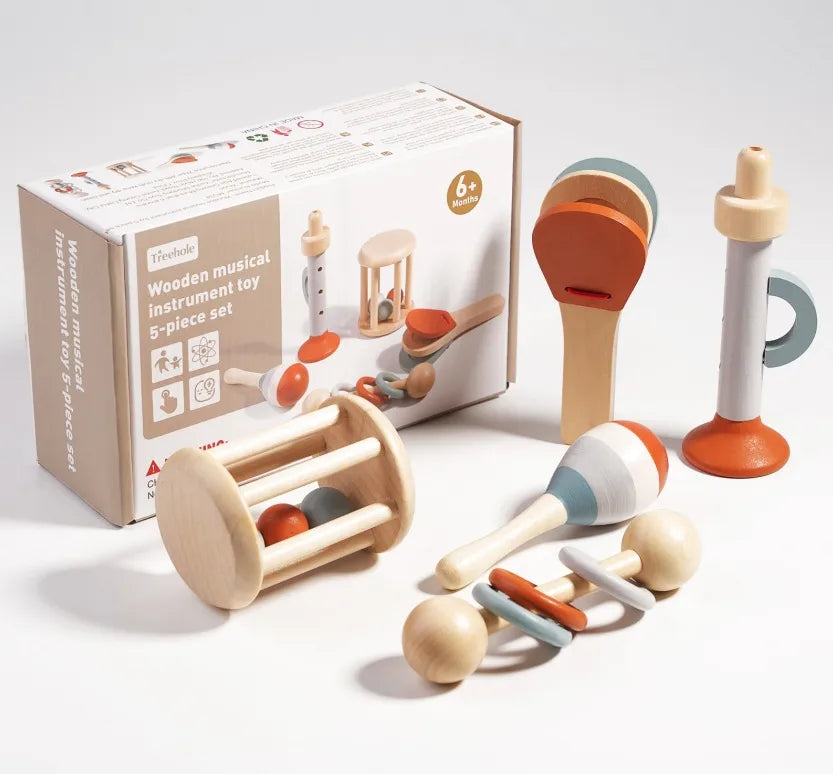 Wooden Rattles Set Baby Early Education Intelligence Training Toys Gripping Practice Orff Instruments Soothing Playthings