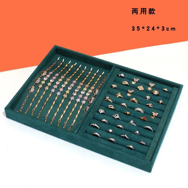 Dark Green Jewelry Necklace Box Ring Bracelet Jade Storage Box Bangle Pendant Display Props Earring Jewelry Tray
