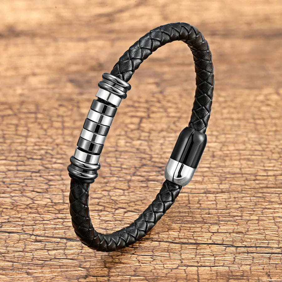 Punk Simple Style Geometric 316 Stainless Steel  Stainless Steel Pu Leather Bracelets In Bulk