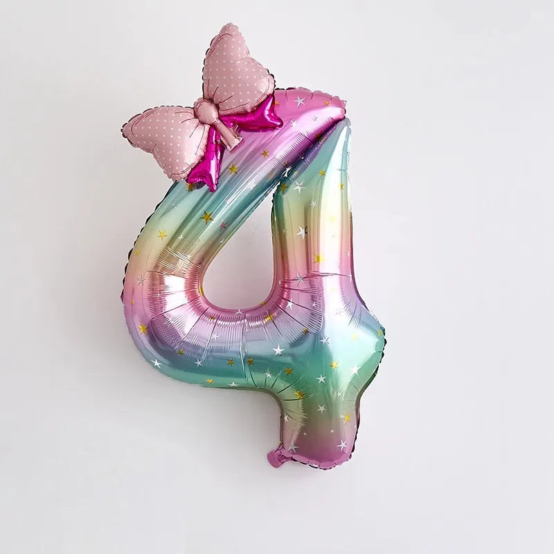 40-Inch Rainbow Star Gradient Colorful Balloons With Bow Knot Set Birthday Party Scene Decorations Digital Number Balloons