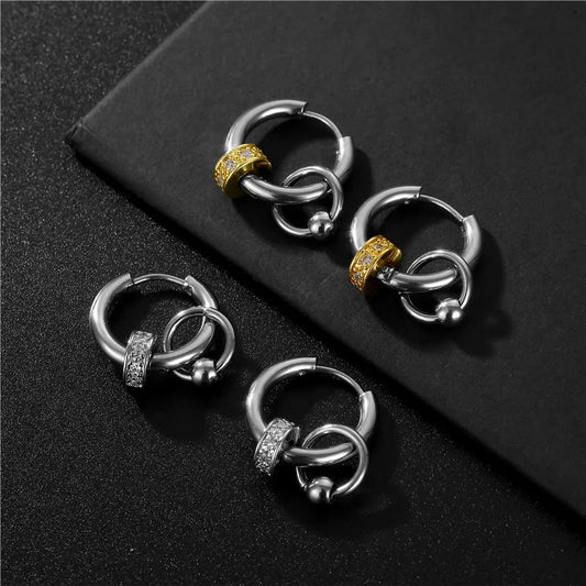 1 piece simple style circle titanium steel plating inlay zircon earrings