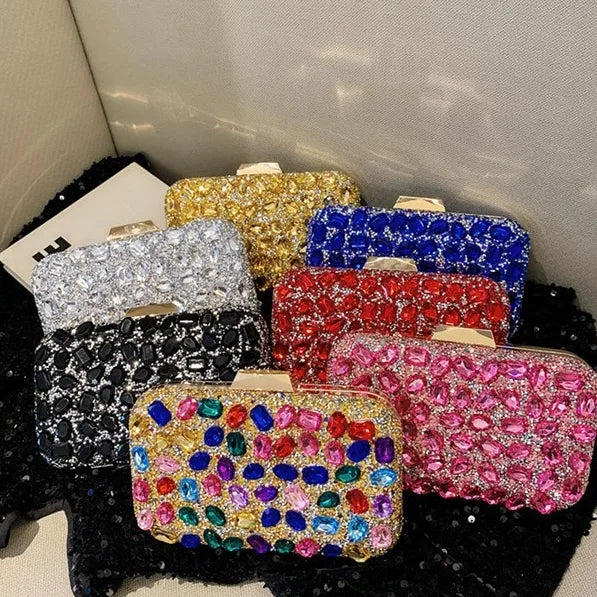 New  Diamond Shiny Bag Diamond Clutch Dinner Bag Wedding Bag Party Bag Small Square Bag Women's Bag