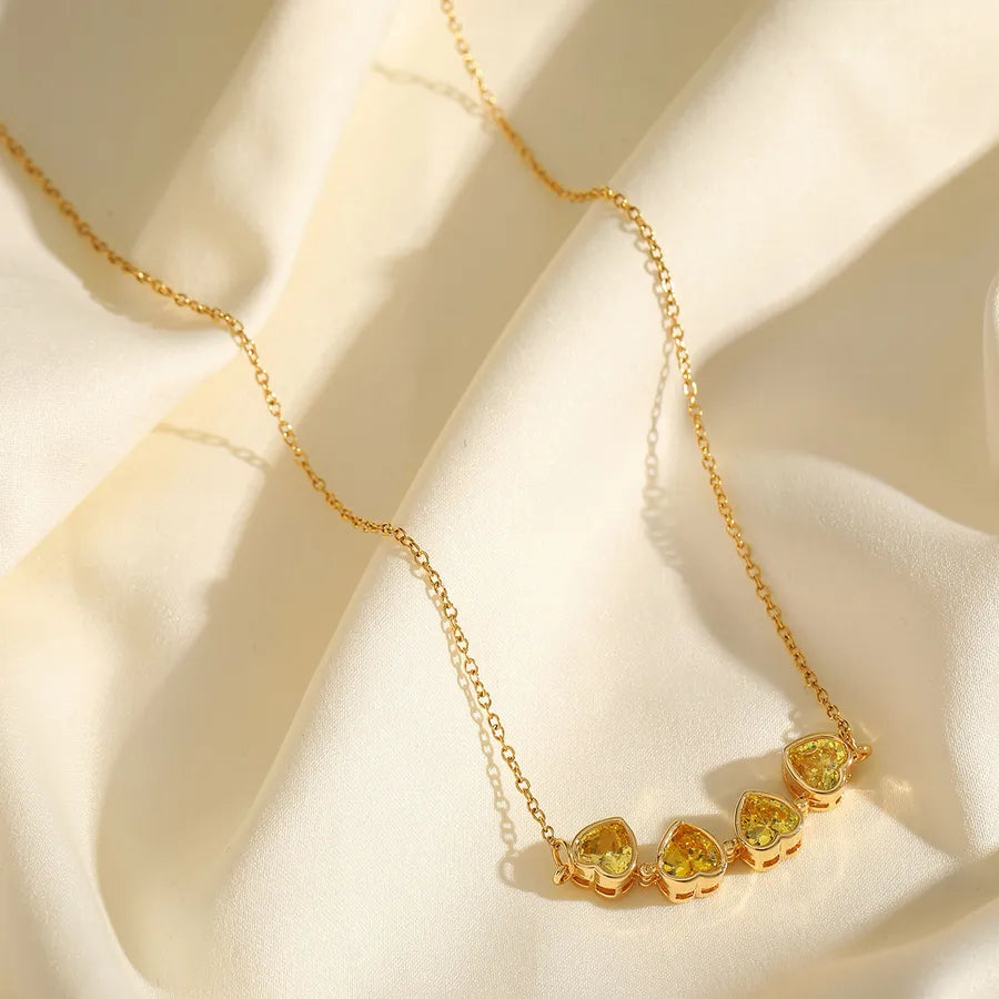 Wholesale Jewelry Casual Cute Lady Heart Shape Solid Color 304 Stainless Steel Zircon 18K Gold Plated Plating Inlay cable chain Multi Charms Necklace