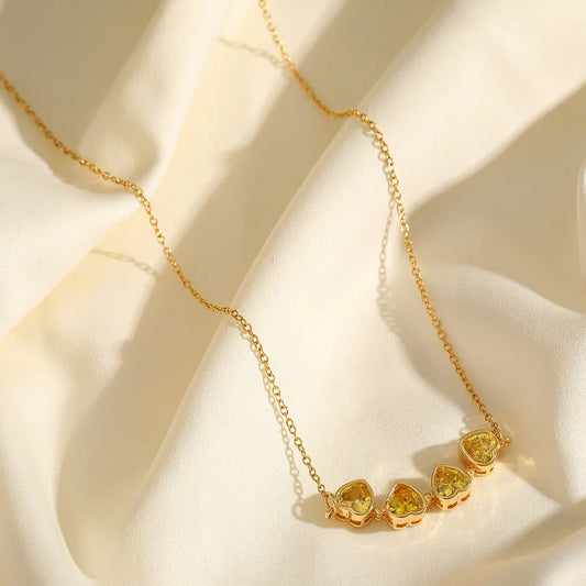 Wholesale Jewelry Casual Cute Lady Heart Shape Solid Color 304 Stainless Steel Zircon 18K Gold Plated Plating Inlay cable chain Multi Charms Necklace